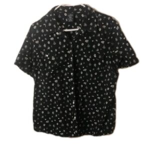 Faded Glory Black and White Floral Button-Down Shirt Woman's Xl